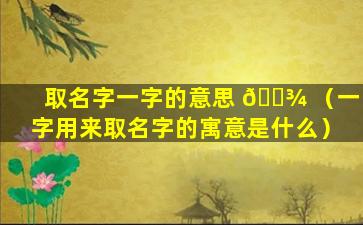 取名字一字的意思 🌾 （一字用来取名字的寓意是什么）